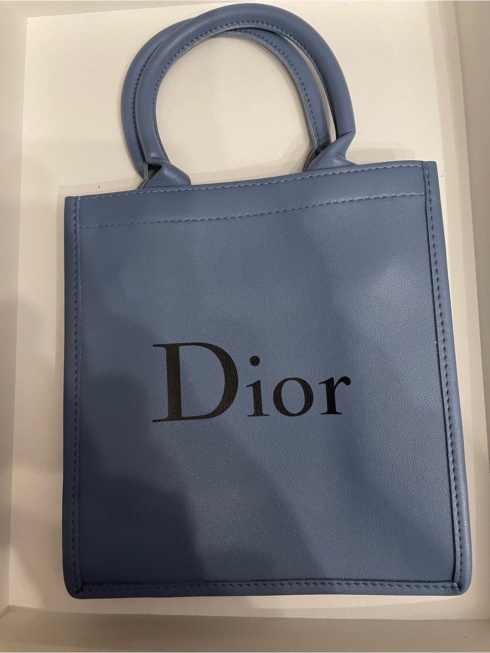Fashion vegan leather blue Mini Tote Bag with Decorative Scarf - Picture 4 of 7